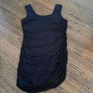Cheryl Creations ruched tank dress. Black with blue underlay. Kids large.